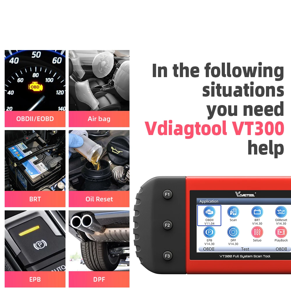 Автомобильный диагностический сканер VDIAGTOOL VT300 EPB DPF DRP BRT OBDII OBD2 полная поддержка