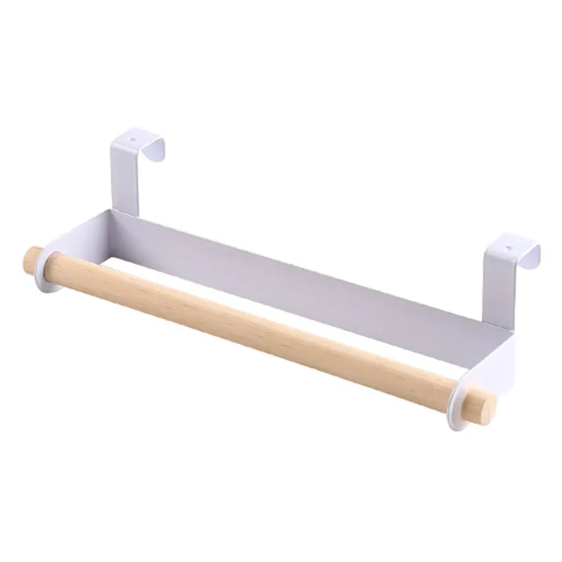 White Nature Wood Strong Bearing Towel Rack Tissue Roll Paper Holder for Home Kitchen Cabinet - Цвет: White
