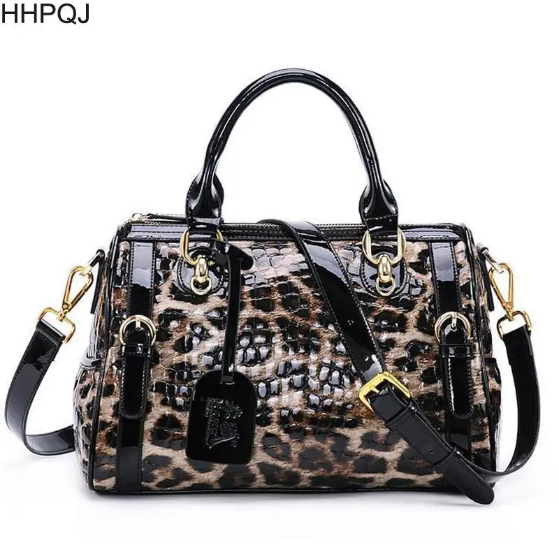 Женская сумка из натуральной воловьей кожи с леопардовым тиснением Сумочка