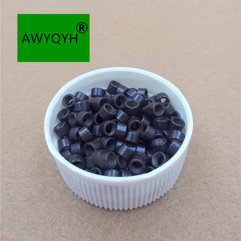 

1000 pcs 4.0mm Hair Extension aluminium Micro ring Beads Links with thread I tip extension tool 3# dark brown