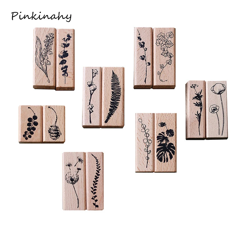 Ретро лес растения хлопок шаблон Деревянный штамп DIY деревянные и резиновые
