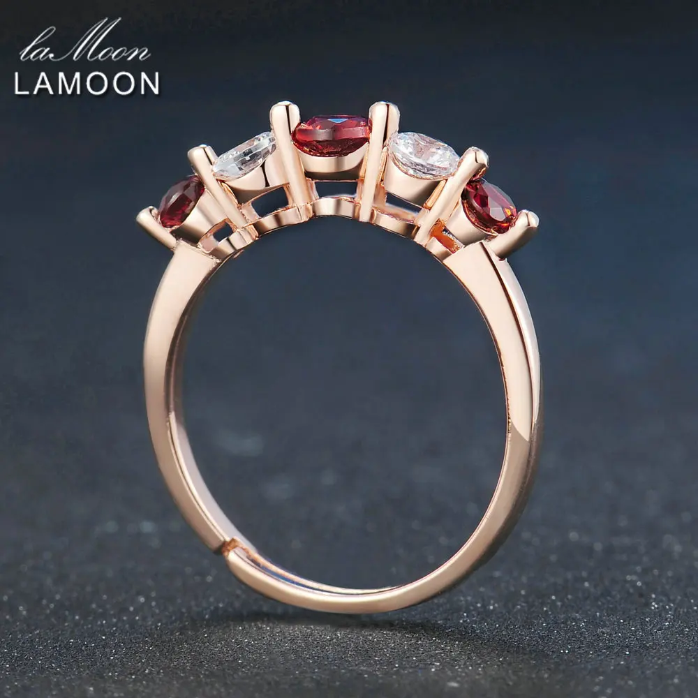 LAMOON Rings Perfect set 3mm-4mm 100% Natural Red Garnet Ring 925 Sterling Silver Jewelry Romantic Wedding Band Anillos Mujer | Украшения и