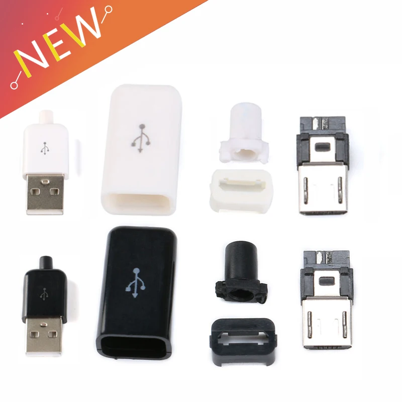 5 шт./компл. 4 в 1 набор разъемов для штекеров Micro USB с крышкой черный белый |