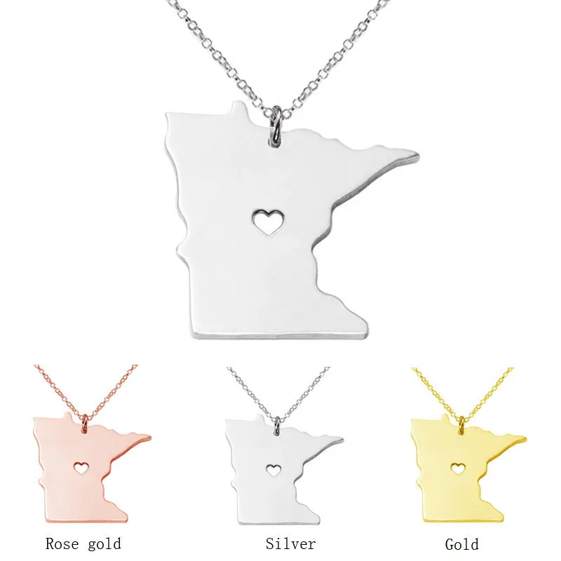 

United States Map Pendant Necklace American Minnesota Pendant Rose Gold Necklace Stainless Steel Jewelry
