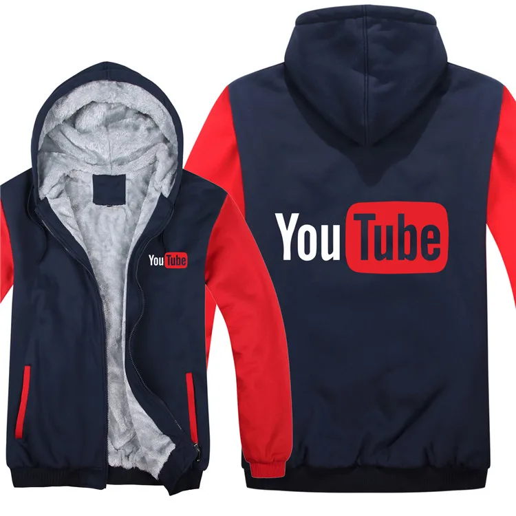 Зимние теплые толстовки с логотипом Youtube из плотного флиса, новая Толстовка с принтом «You Tube», Теплая мужская толстовка с подкладкой
