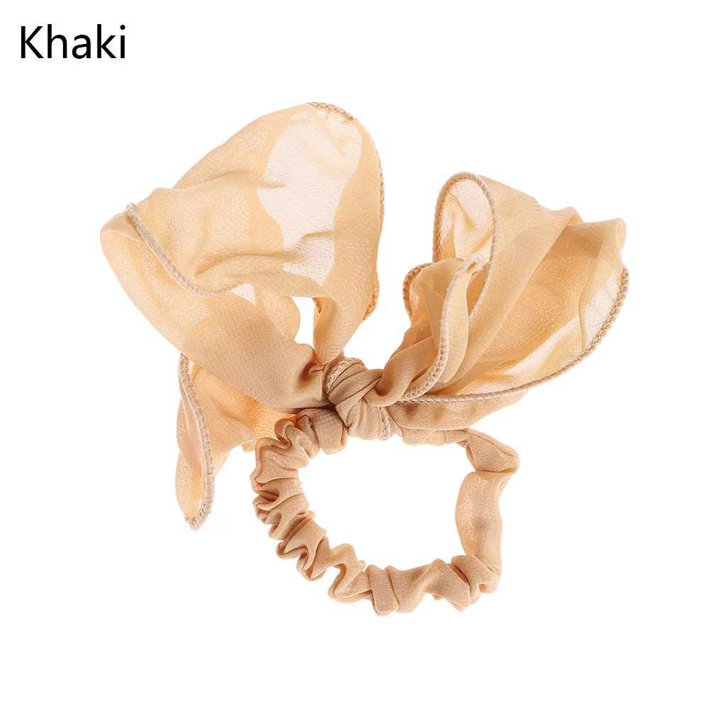 khaki hair rope Шифоновые шелковые резинки для волос с цветочным принтом и бантом для женщин, заколка для волос с жемчугом и конским хвостом, аксессуары для волос разных цветов - Цвет: khaki hair rope
