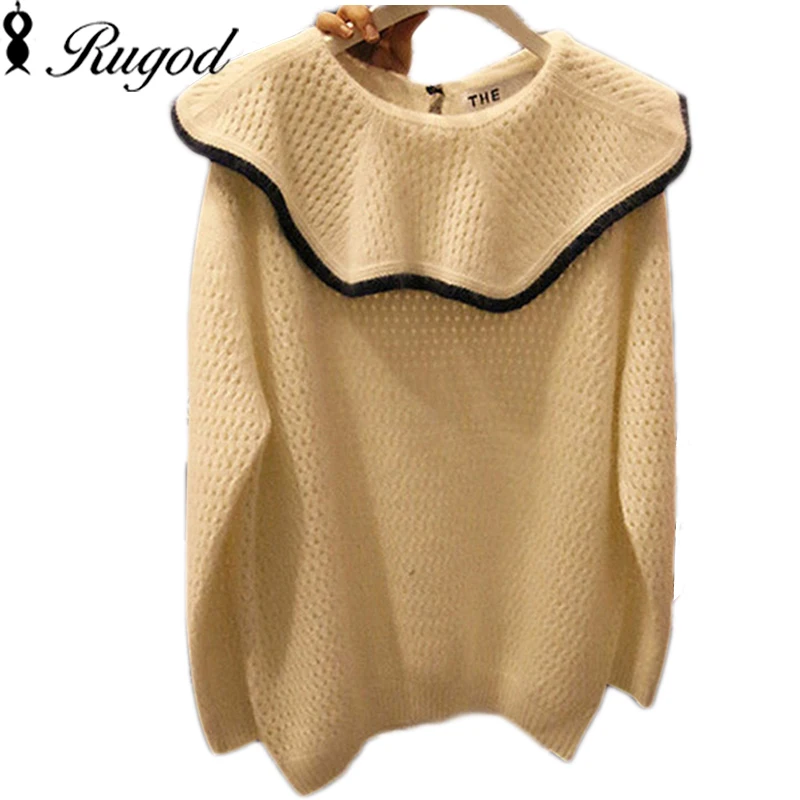 рыхлый стиль Элегантный трикотаж осень-зима свитер пуловер женщин топы Тонкий O