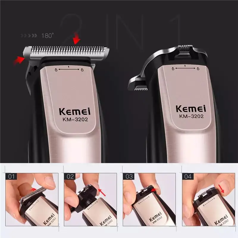 Professional Hair Clipper Barber Shop Salon Trimmer Rechargeable Electric Cutter Shaving Machine Razor KM-3202 | Бытовая техника