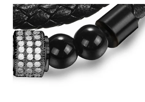 Jiayiqi New Fashion Leather Beaded Bracelet For Men Women Braided Leather Rope Bangles Natural Stone Beads Punk Rock Men Jewelry