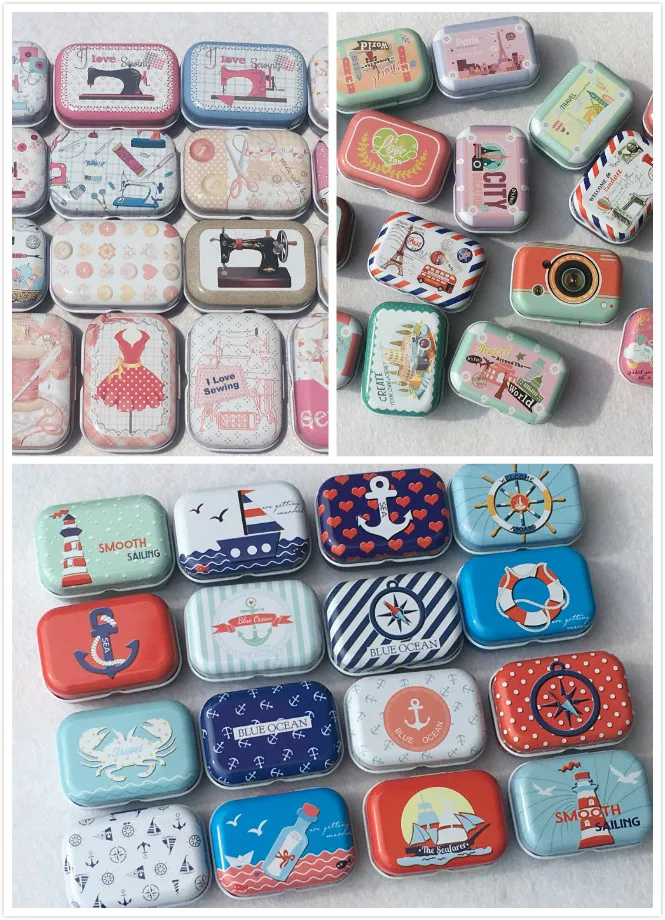 

32Pc Ocean Sewing Machine Pattern Tin Box Candy Pill Metal Storage Box Mini Storage House Decoration Collectables