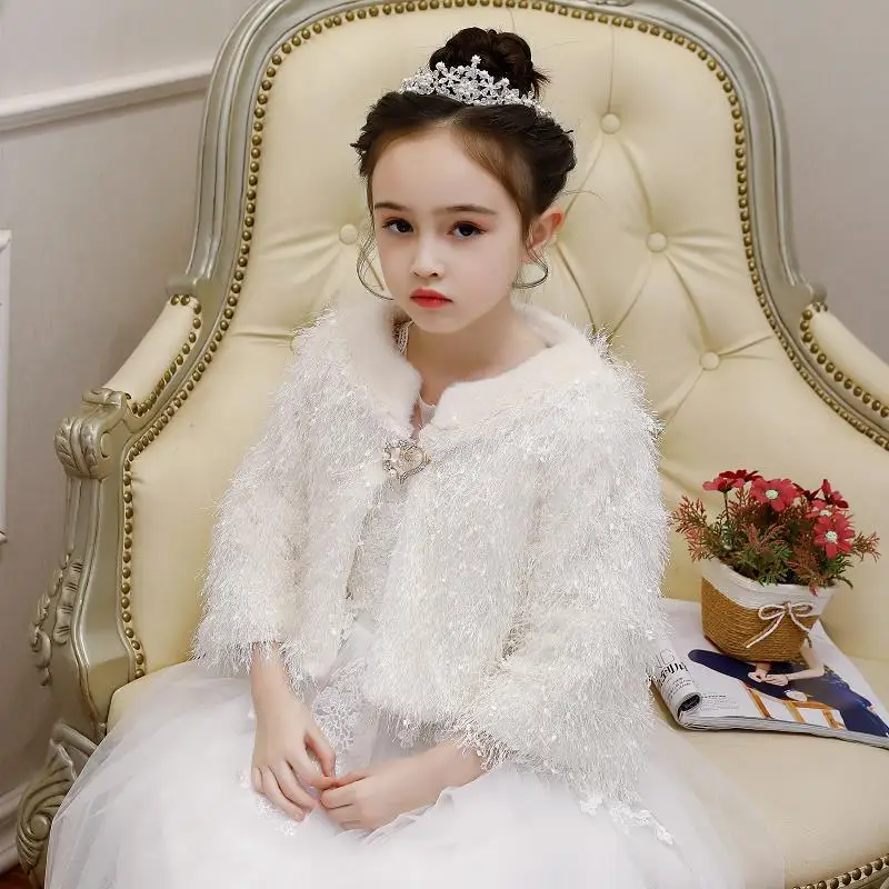 

New Baby Girls Long Sleeve Winter Wedding Faux Fur Brand Fur Coat for Girls Formal Soft Party Coat Kids Wedding Outwear