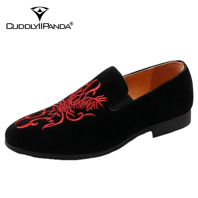 

CuddlyIIPanda Brand Men Fashion Trending Shoes Men Slip on Casual Comfortable Loafers Print Embroidered Leisure Driving Shoes