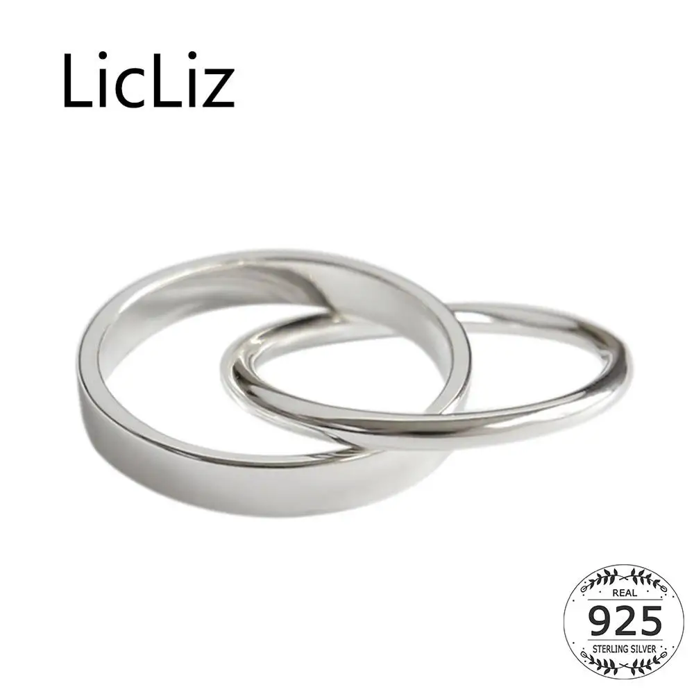 LicLiz, новинка, 925 пробы, серебряные кольца для женщин, ювелирные изделия из белого золота, полированные двойные кольца, наборные крестовые кольца LR0722