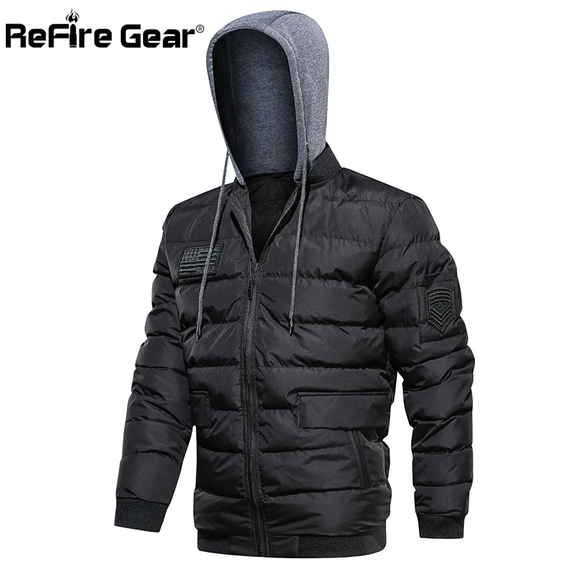 Refire gear мужская зимняя куртка с капюшоном, Теплая стеганая куртка пилота в стиле милитари, повседневная куртка со съемным капюшоном, верхняя одежда, парка, пальто для мужчин