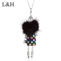 fur dot lace dress doll pendant collar necklace handmade french girl handbag long chain statement jewelry for women bijoux