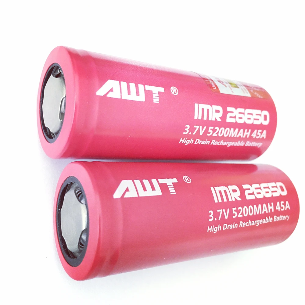 AWT 26650 Vape аккумуляторная батарея 5200mAh 45A 3,7 V батарея 26650 поисковый фонарь светодиодный фонарик IMR 26650 батарея W028