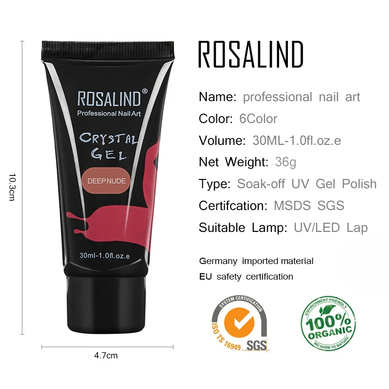 Полигель ROSALIND для наращивания ногтей УФ светодиодсветодиодный лампа дизайна