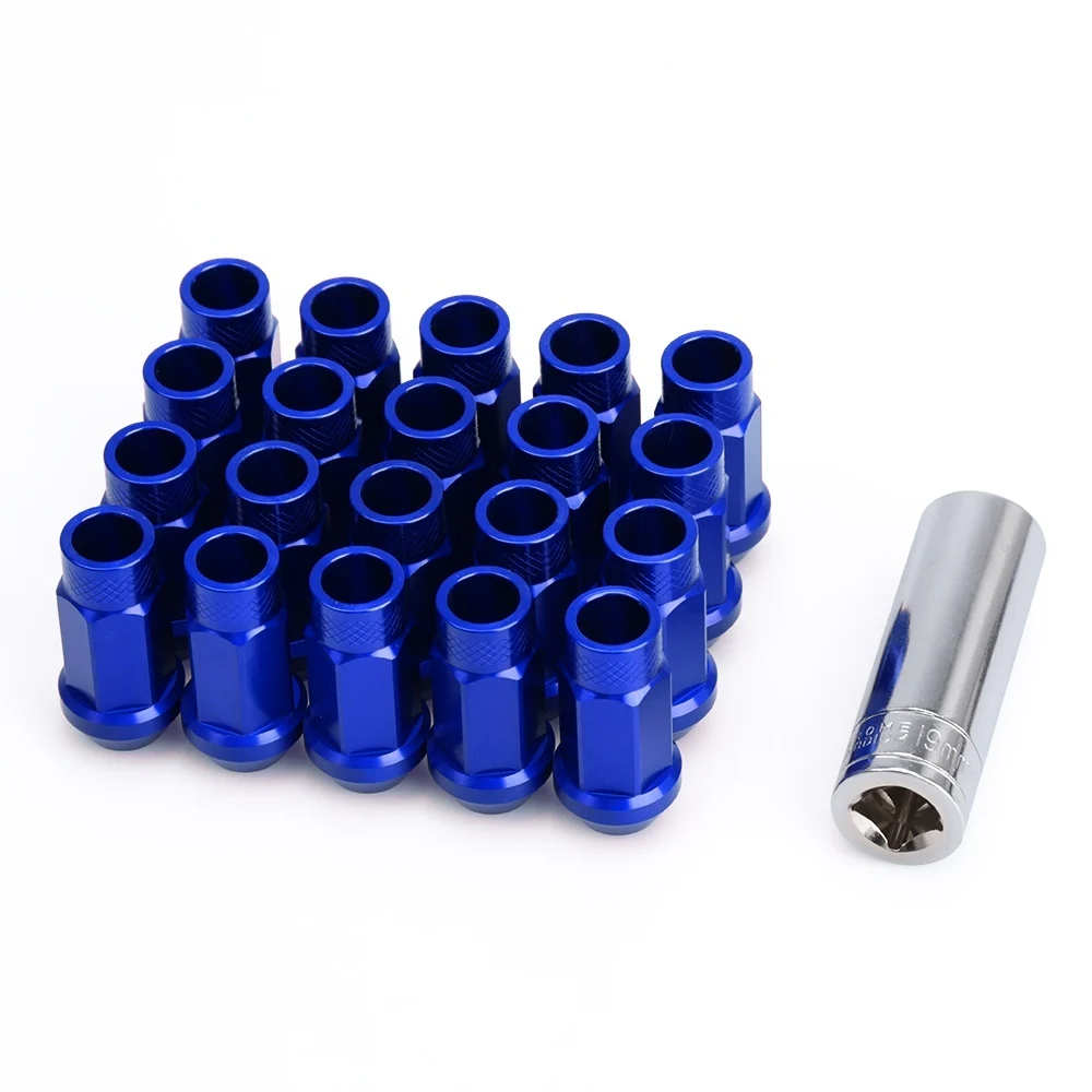 Blue 20pcs7075-T6 Алюминий M14X1.5 M12X1.5 M12X1.25 гоночное автомобильное колесо гайки с коническим отверстием производства конический вкладыш колесные гайки - Color Name: Blue