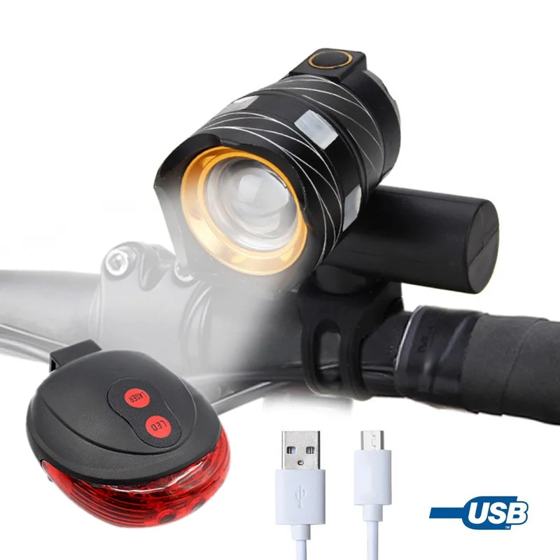 USB велосипедный головной светильник 2x XM-L T6 светодиодный велосипедный светильник перезаряжаемый аккумулятор 18650 с задним Xlite100 задний светильник