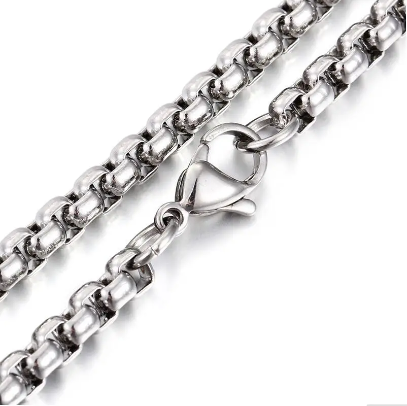 4/5mm Wide 60-76cm long Round Box Silver Color Pearl Chain Stainless Steel Necklace Mens Boys Jewelry For Pendant Sweater | Украшения и