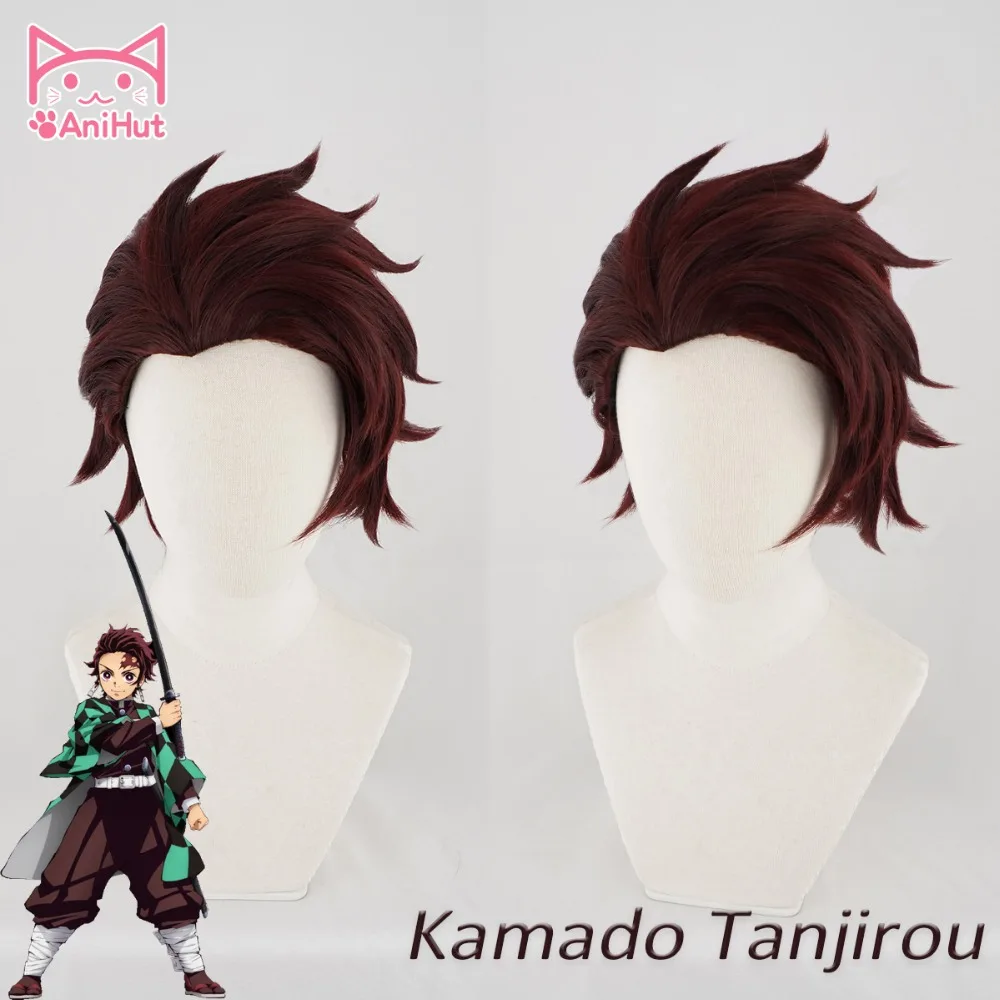 Anihut】kamado Tanjirou парик Kimetsu no Yaiba Demon Slayer синтетические термостойкие волосы для