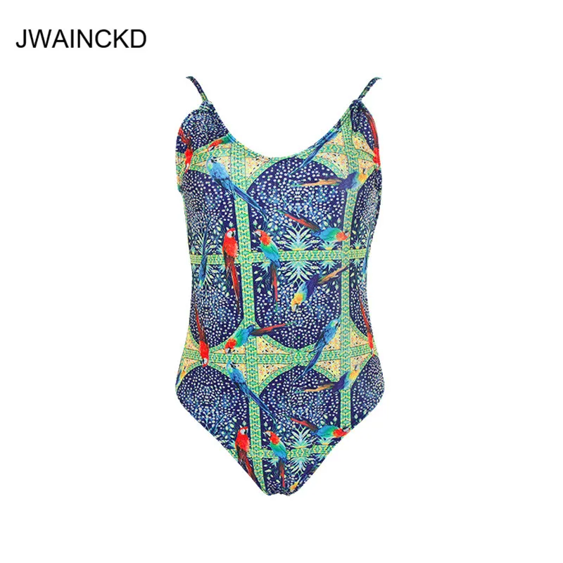 

JWAINCKD One Piece Swimsuit Female 2019 New Sexy Swimwear Women High Cut Backless Print Swim Wear Thong Bathing Suit Monokini XL