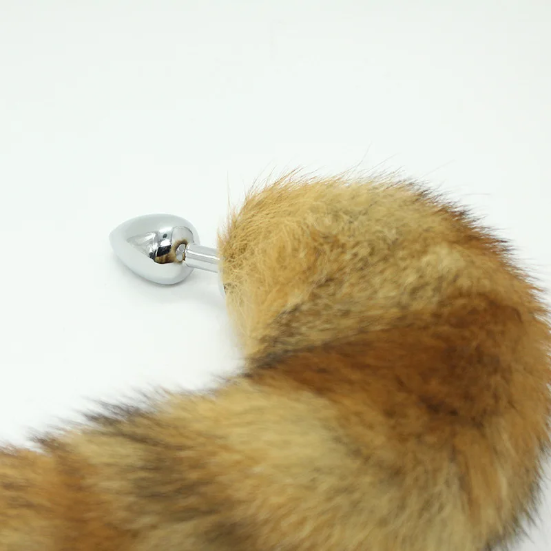 Анальная пробка из нержавеющей стали с коричневым искусственным лисьим хвостом