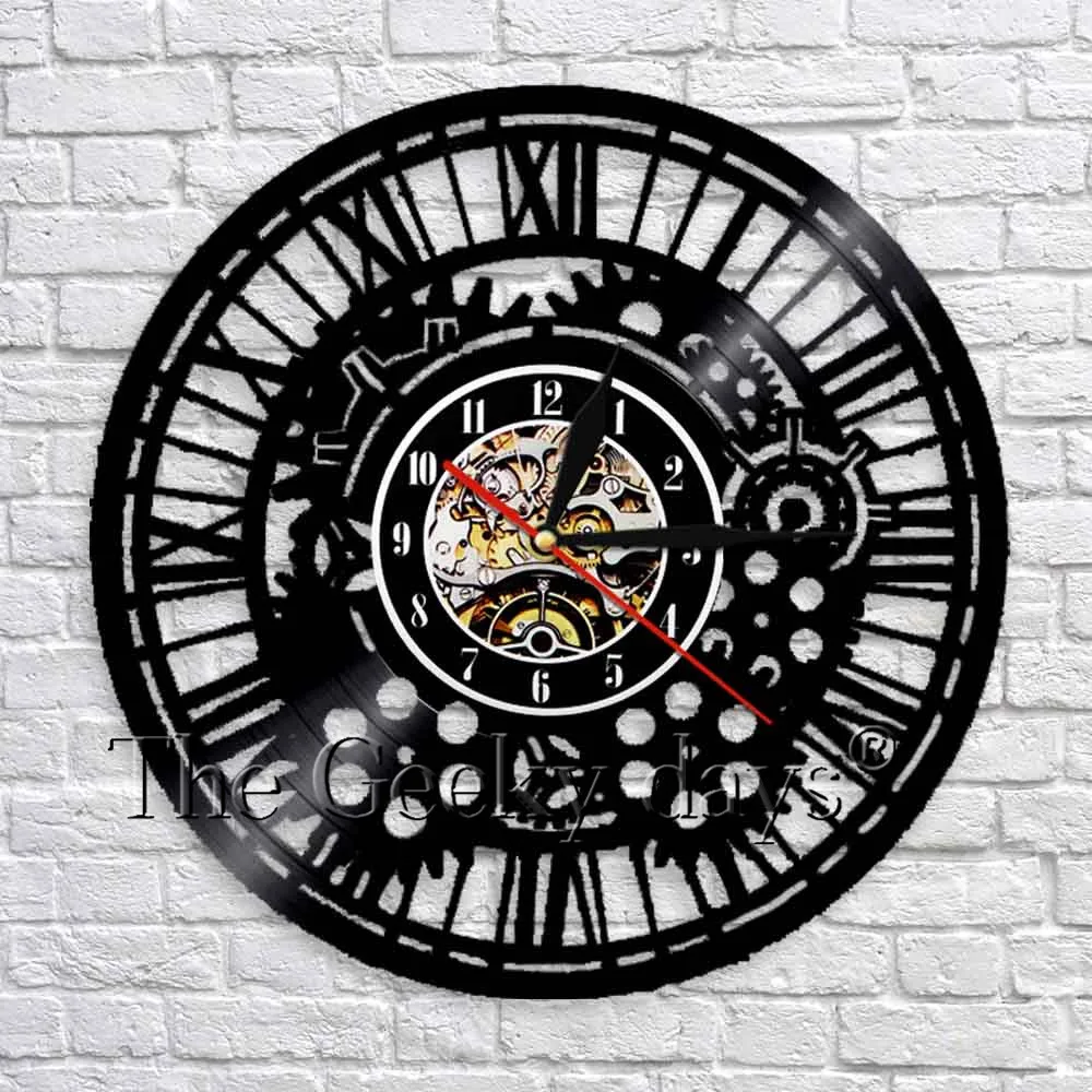 Шестерня старинные настенные часы механизм Шестерня s Cogwheel стимпанк виниловые часы домашний интерьер Декор Лофт Декор Украшение