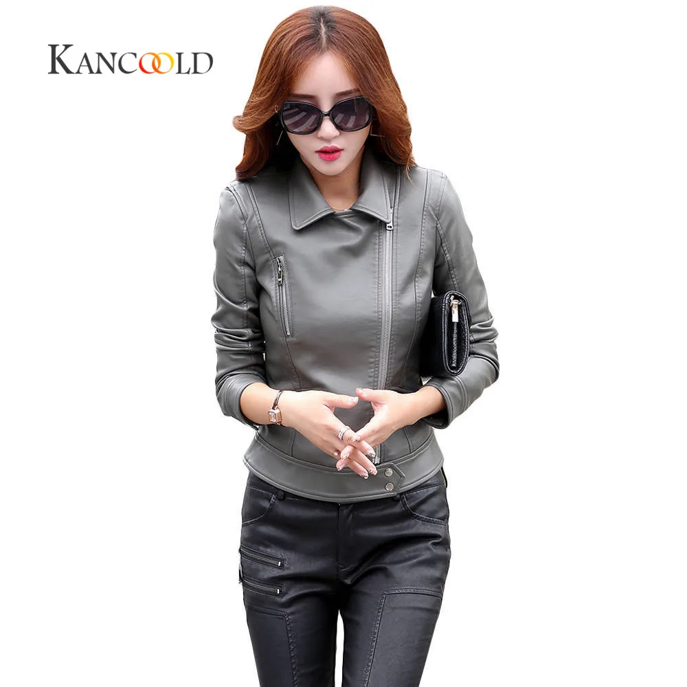 KANCOOLD 2017 Schwarz Plus GroBe Mode Herbst Winter Frauen Leder Mantel Weibliche Dunne Kurze Lederjacke oberbekleidung Oct4|leder mantel| |