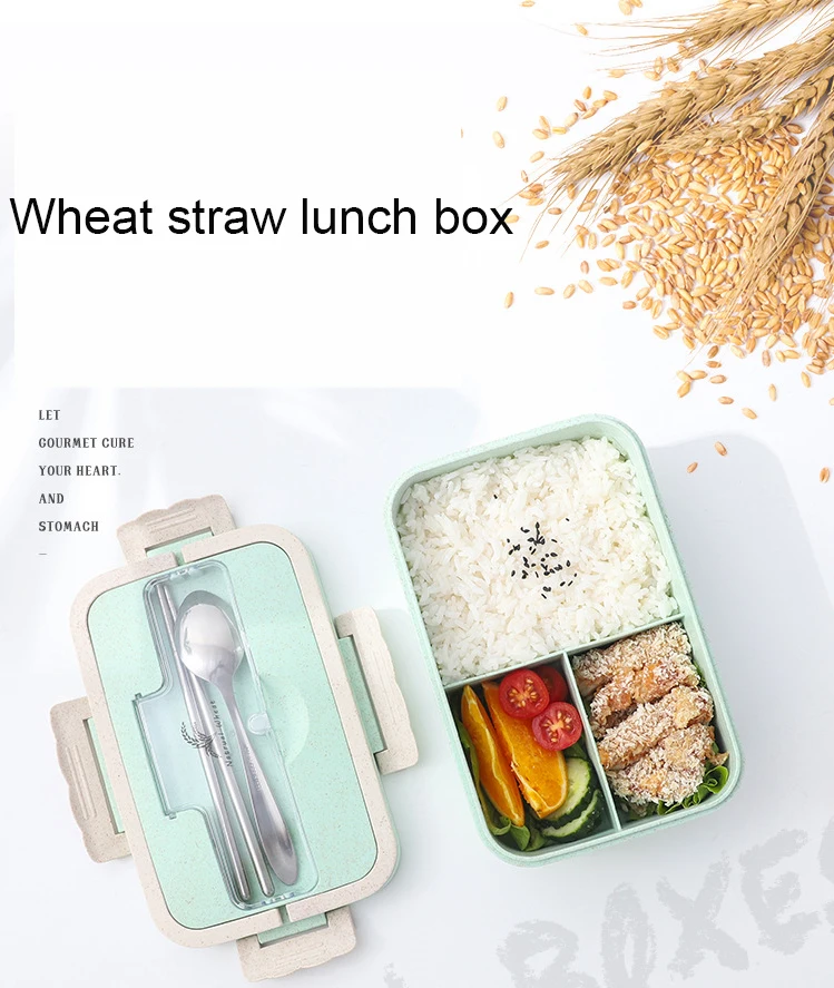 Bento Ланч-бокс, Ланчбокс, детский пищевой контейнер, Ланч-бокс для еды, пшеничная соломенная пластиковая коробка для еды, микроволновка, герметичная, Студенческая с крышкой