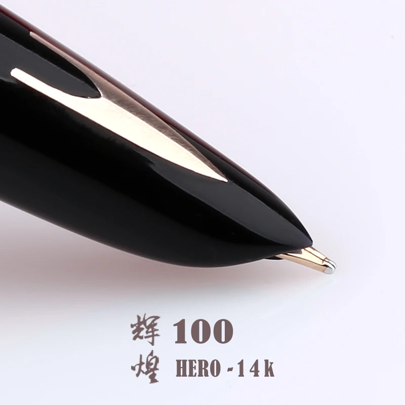 Hero 100 14K Золотое перо Классическая перьевая ручка со стрелкой подлинный качественный полностью металлический черно-Золотой/Серебряный зажим для письма подарочный набор