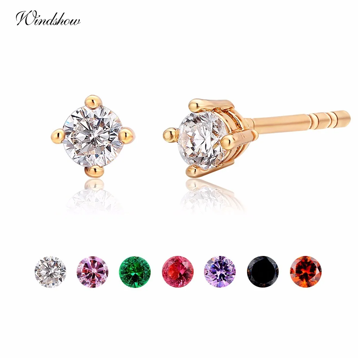 Серьги гвоздики с круглыми фианитами 8 цветов|small stud earrings|stud earringsstud earrings for women |