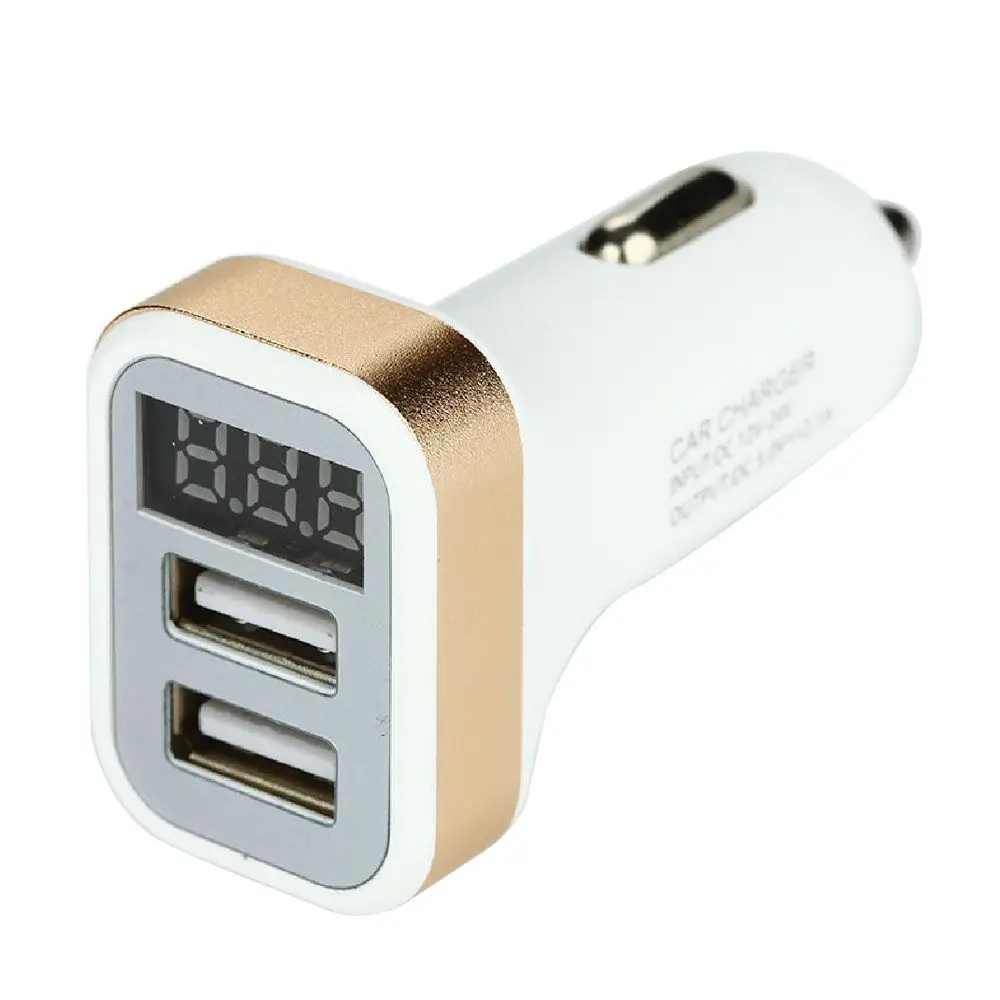 Автомобильное двойное USB зарядное устройство с цифровым дисплеем 2.1A двойной порт