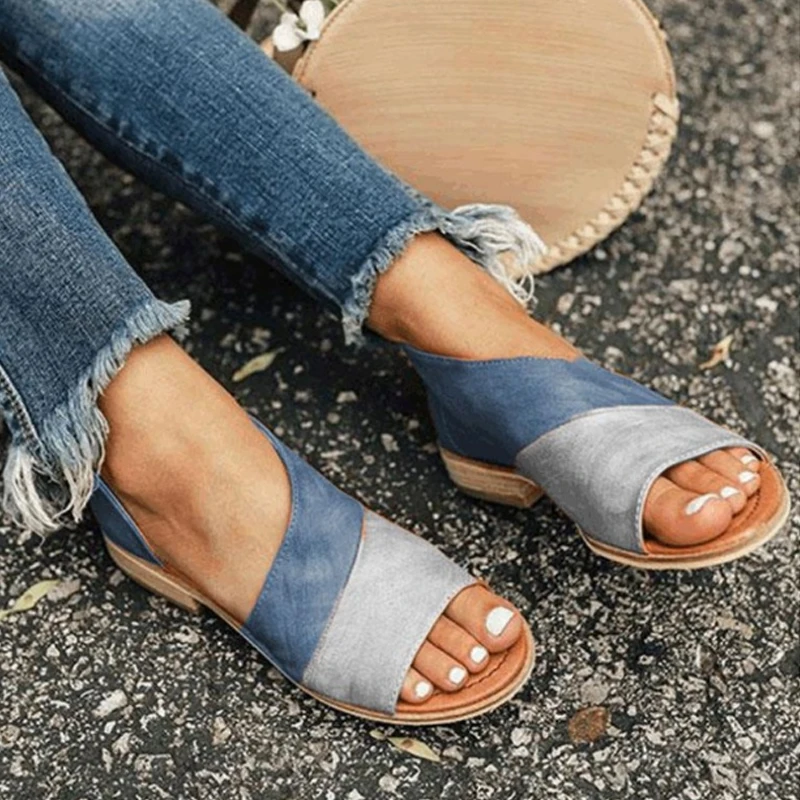 Women Sandals PU Leather Summer Flat Gladiator Causal Shoes Woman Peep Toe Low Heels Sandalias Plus Size E723 | Обувь