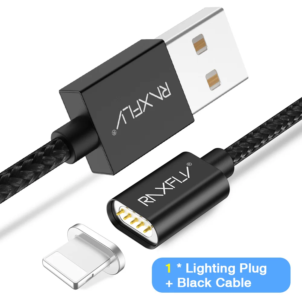 Black Lighting IOS Магнитный зарядный кабель RAXFLY для samsung Note 8 9, кабель Micro usb type-C, Магнитный зарядный кабель USB для iPhone XS Max - Цвет: Black Lighting IOS