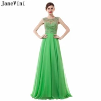 janevini sexy chiffon plus size bridesmaid dresses for women o neck crystal beaded backless a line sweep train formal prom gowns
