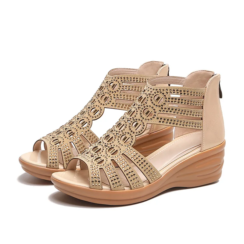 

New Fashion Wedge Sandals Women Summer Shoes Elegant Ladies Rome Sandals Brand Female Sandalias Black Wedge Heels YX1629