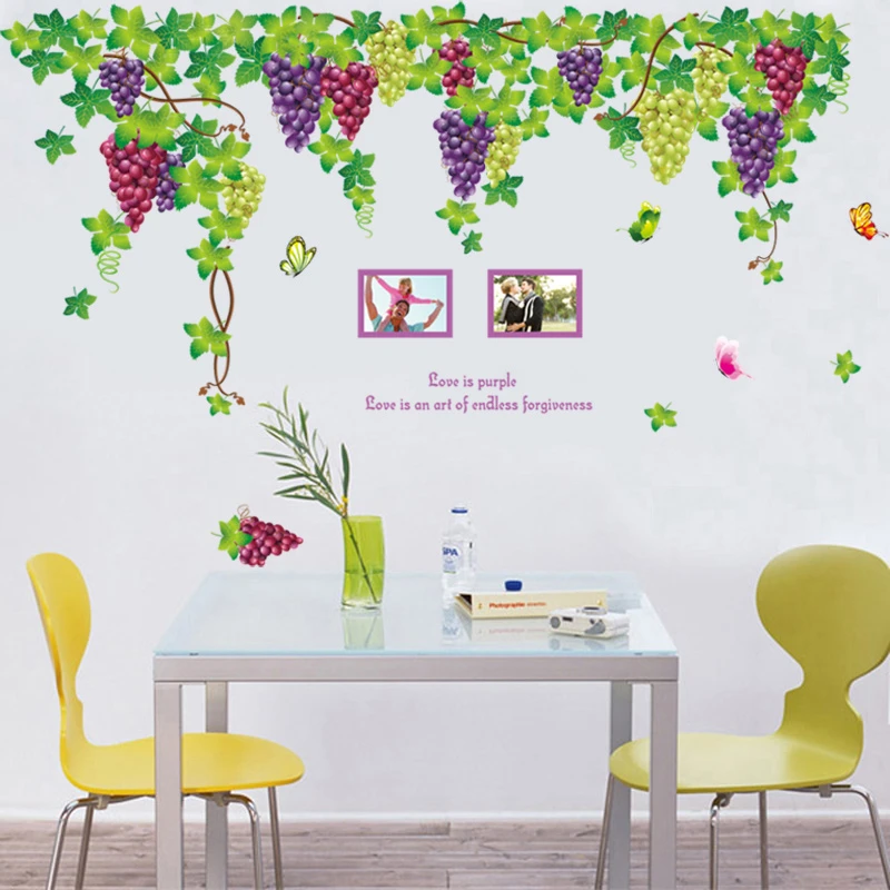 Очень большие фиолетовые наклейки на стену с фруктами и виноградом для гостиной