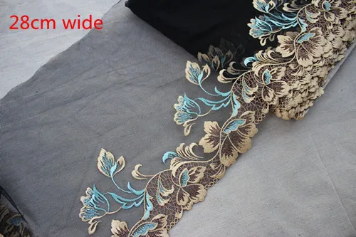 28cm wide pattern 2 ярдов/партия, кружевная отделка из тюля с цветочной вышивкой, кружевная отделка из сетки - Цвет: 28cm wide pattern
