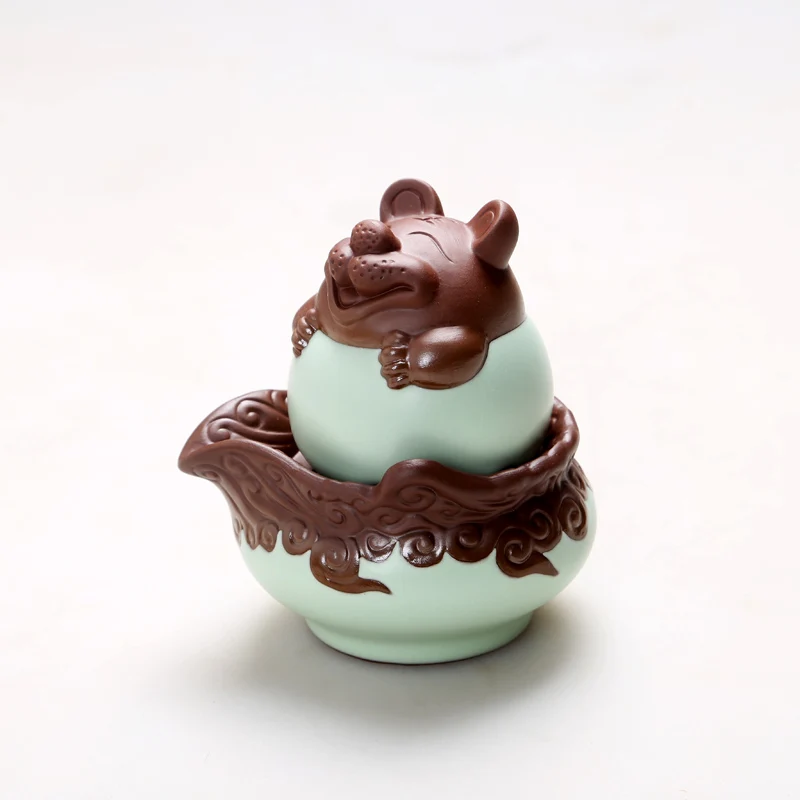 Китайский Зодиак фиолетовый глина Celadon чайный горшок чашка для чая, гайвань, портативный дорожный чайный сервиз, в форме животного чайный сервиз керамика чайная чашка Quik