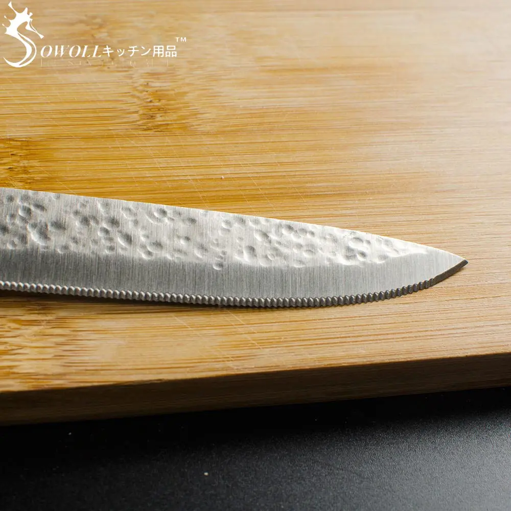SOWOLL 3pcs Kitchen Knife Set 5&quot Steak 5.5&quot Santoku 8&quot Chef New Stainless Steel Hammer Veins Pattern Cooking Tools | Дом и сад