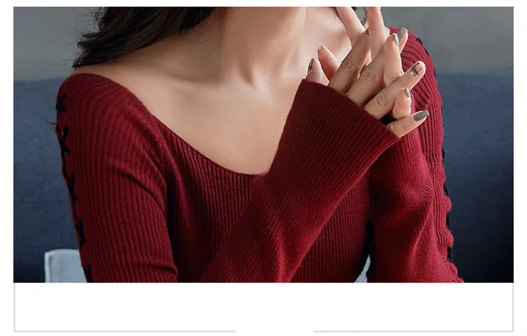 Женский сексуальный свитер с вырезом лодочкой облегающий красный в Корейском