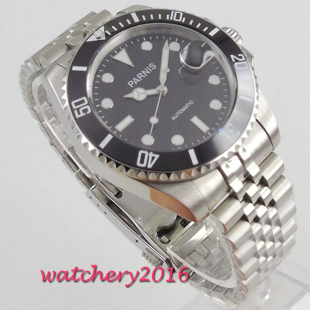 

40mm PARNIS Black Dial Rotating Ceramic Bezel Sapphire Glass Top Brand Mechancial Miyota 8215 Automatic Movement men's Watch