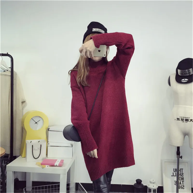 Houmooke 2017 Ladies Fashion Autumn Winter Casual Clothes For Women Sweater Turtleneck Pullover Dress Long | Женская одежда