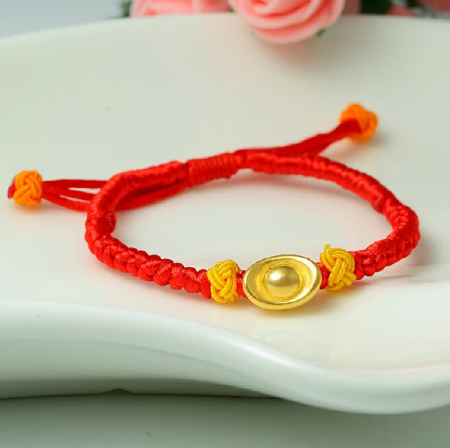 Браслет из чистого 999 желтого золота 24 к Юань Бао красный браслет с веревкой