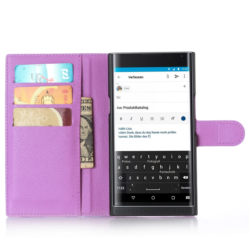 Чехол бумажник для BlackBerry Priv с отделениями карт чехол личи узором кожаный