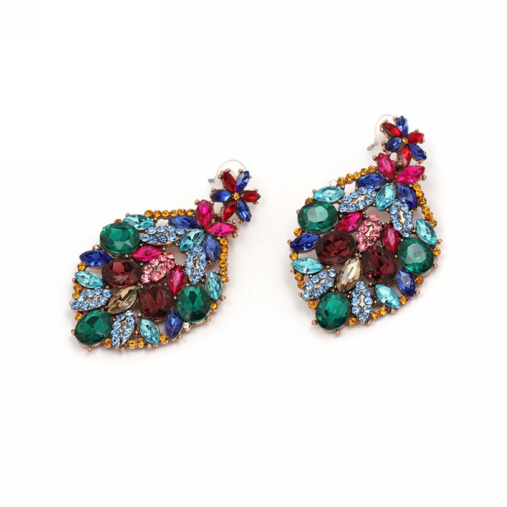 E0185 Large Colorful Glass Crystal Stone Pendant Earrings |