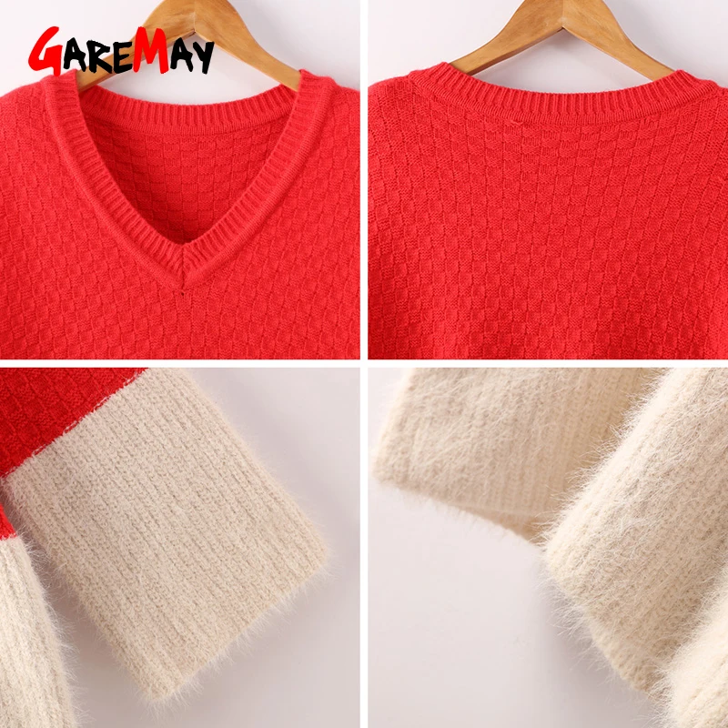 Women Sweaters And Pullovers Warm Cashmere Oversized Sweater Autumn Fashion Mohair Patch Red Christmas Loose | Женская одежда