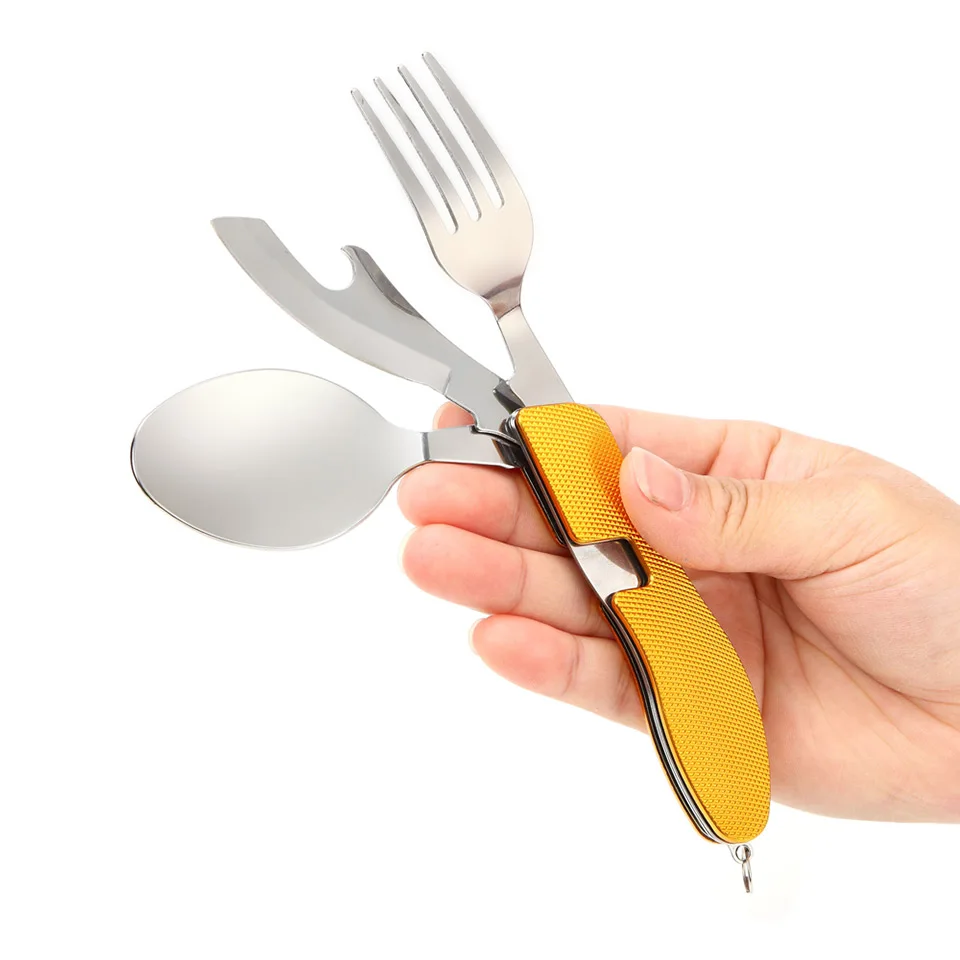 Открытый Отдых пеший туризм посуда 3 в 1 портативный складной Ножи вилы ложка Spork