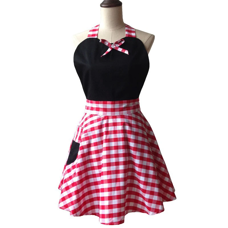 

Black Retro Sweetheart Woman Kitchen Apron Salon Hairdresser Cleaning Cooking Cotton Apron Dress Avental de Cozinha Divertido